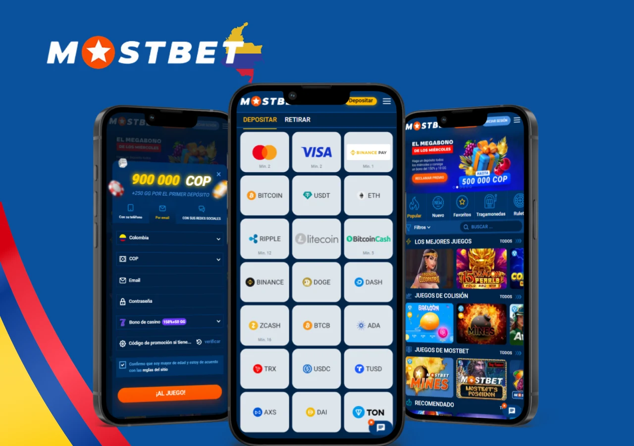 Depósito inicial en Mostbet con múltiples métodos de pago incluyendo tarjetas, criptomonedas y billeteras digitales.